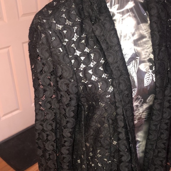Diane Von Furstenberg DVF size 14 black classic lace jacket / blazer lined NWOT - Picture 3 of 14